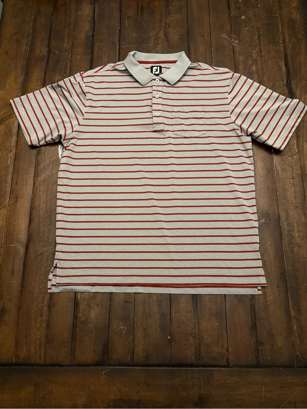 FootJoy FJ Golf Polo Men's L Heather Gray Rust Red Stripe Chest Pocket
